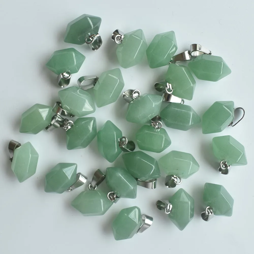 

Wholesale 24pcs/lot New fashion natural Green Aventurine pillar shape point charms pendants for jewelry making free shipping