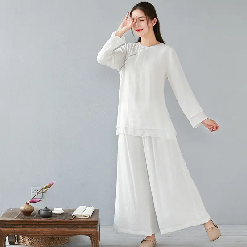 Two-Piece Cotton and Linen Set for Women Yoga Clothing Zen Suit Long Sleeve Literary New Ethnic Style 2020 Autumn K280