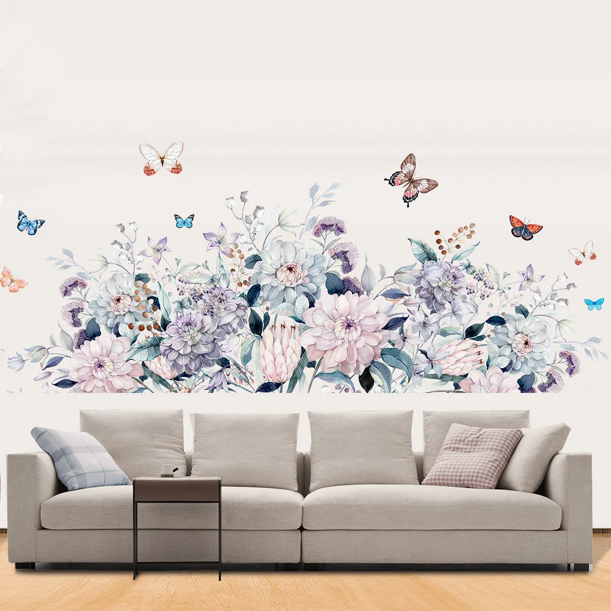 Watercolor Flowers Wall Stickers for Living room Bedroom Kitchen Wall Decor Baseboard Wall Sticker Home Decor Vinyl PVC Decals