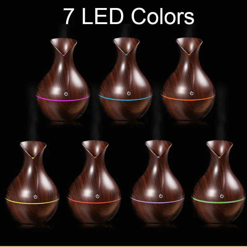 Cheap 130ML USB Grain Wooden Vase Shape Mist Air Humidifier 7 Light Atmosphere Aroma Diffuser For Car And Home