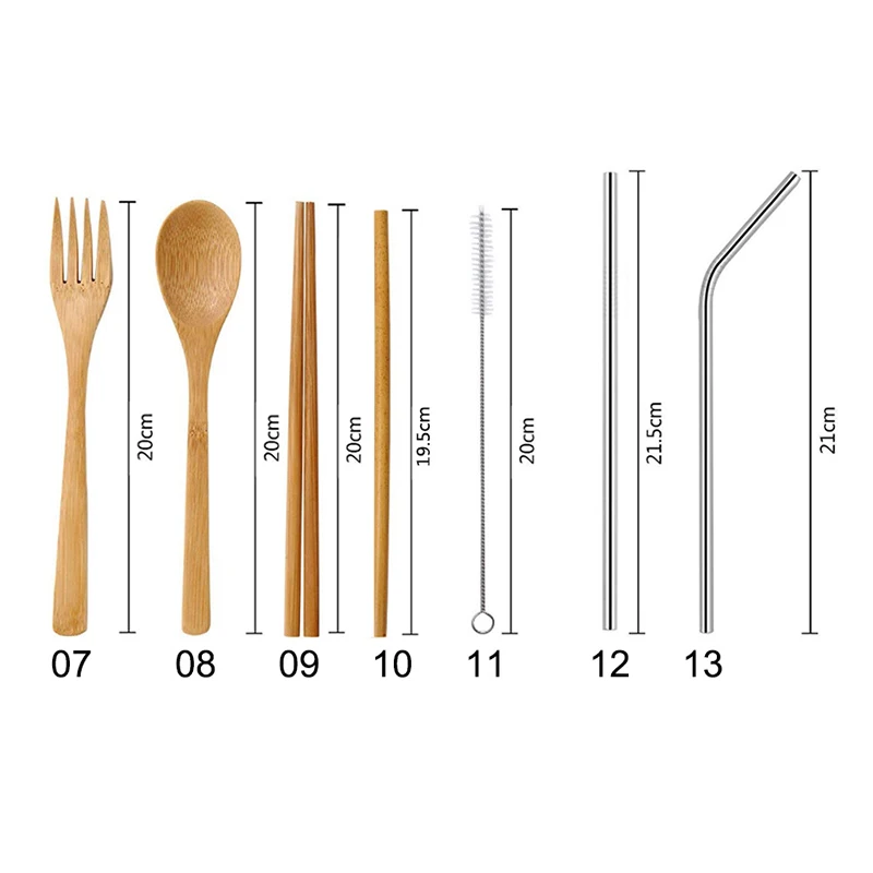 Bamboo Cutlery Set with Cutlery Bag Reusable Wooden Cutlery Fork Spoon Knife Set Tableware Nature bamboo Travel eco friendly 3