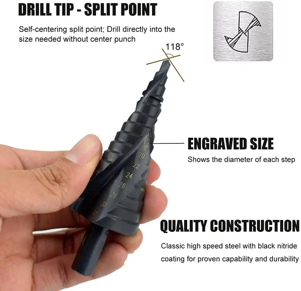 3PCS 4-32mm HSS Cobalt Step Drill Bit Set Nitrogen High Speed Steel Spiral For Metal Cone Triangle Shank Hole Metal drills