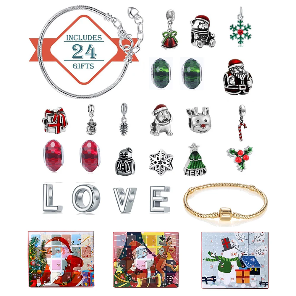 Snowman Christmas Advent Calendar Women Girls Jewelry DIY Countdown Calendar 24 Days Charms With Bracelet Set Kids Superior