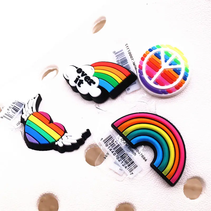 Novelty Beautiful Rainbow Shoe Charms Accessories Heart-shaped Peace Shoe Buckle Decoration for Kids X-mas Party Gifts