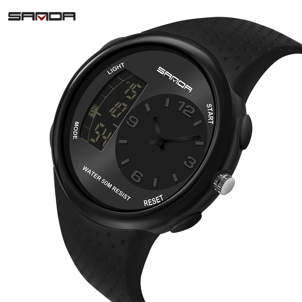 2023 Sanda Waterproof Men\'s Sports Watch Outdoor Casul Luminous Digital Watches Dual Display Silicone Electronic Calendar Alarm