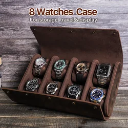 Retro Wristwatch Boxes Handmade Crazy Horse Leather Watch Box Organizer Removable Cushions Luxury Watches Storage Case