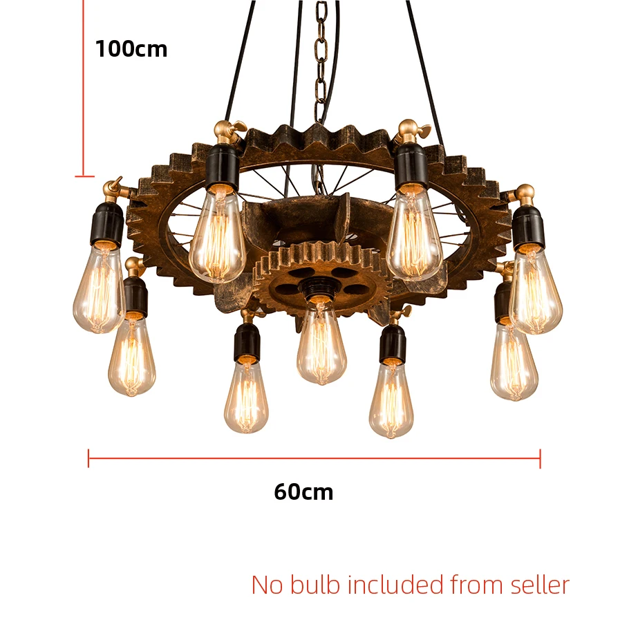 Creative Loft Pendant Lamp Vintage Iron Wood Gear Light Bar Study Dining Room Living Room Restaurant Cafe Chandelier Headlight