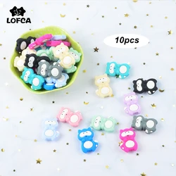 Cuentas de silicona de mapache, 10 unids/lote, mordedores sin BPA, soporte para chupete en forma de mapache, accesorios DIY, cuentas sueltas para cuello de dentición