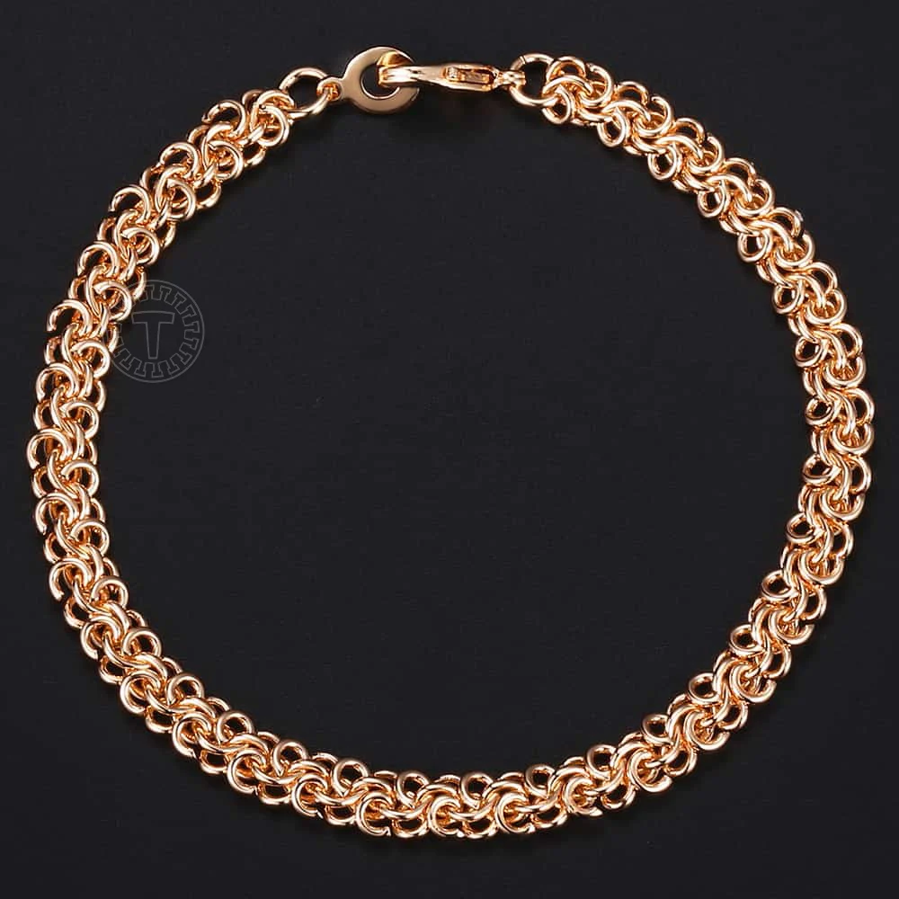 Davieslee 585 Rose Gold Color Bracelets For Women Men Swirl Link Chain Bracelet Mens Woman Jewelry Gifts Dropshipping 6mm LCB09