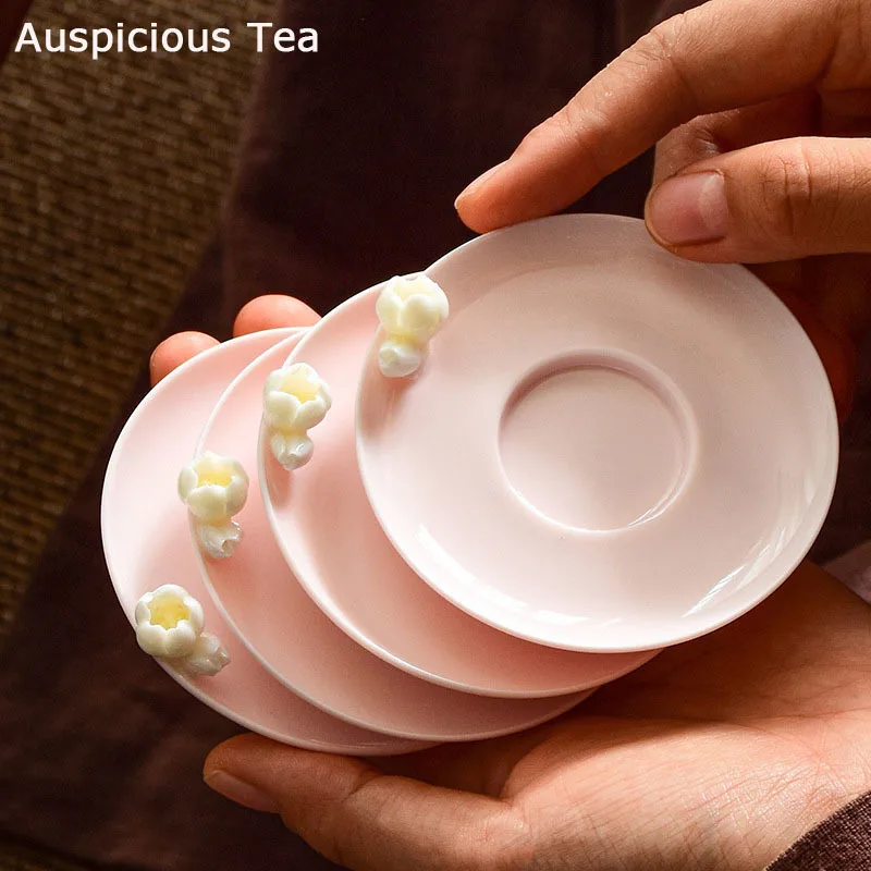 2pcs/Set Mutton Fat Jade White Porcelain Handmade Hand Pinch Flowers Coaster Home Ceramics Insulation Pads Tea Ceremony Supplies