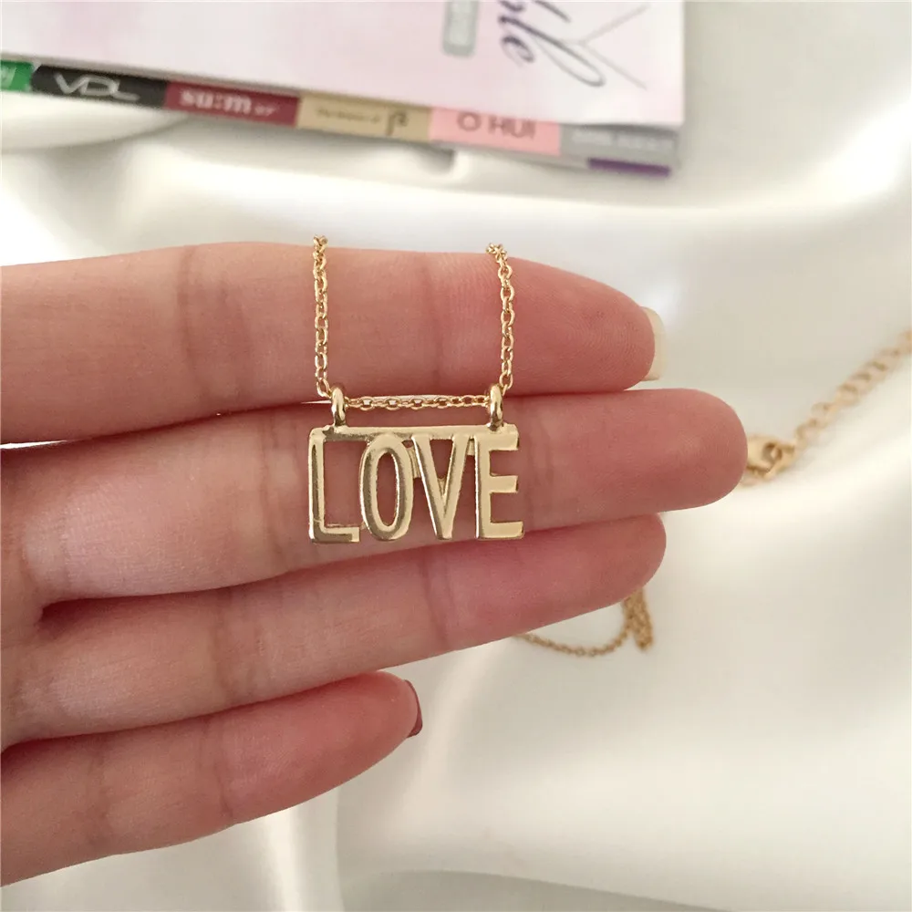 Girly Gold Color Plating LOVE Letter Pendant Necklace For Women Girl Cute Romantic Feminist Decoration Fashion Jewelry