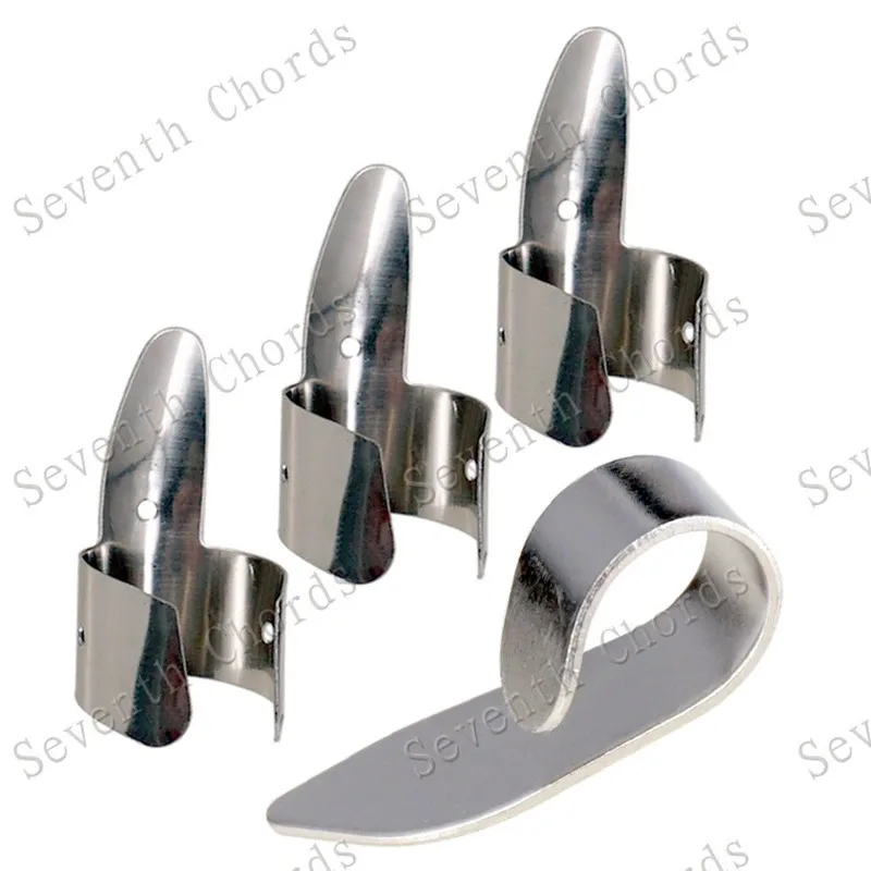 4 Stück/Set Edelstahl-Daumenplektren für Slide-Gitarre, Banjo, Ukulele, Gitarrenzubehörteile – Detail 1