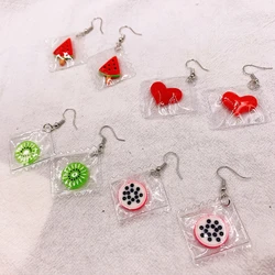 Pendientes acrílicos con colgante de fruta y caramelo para niñas, mujeres y niños, regalo de cumpleaños, joyería encantadora, novedad de 2021