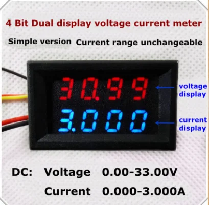 Empat Digit LED DC Digital Display Dual Menampilkan Tegangan dan Arus Meter DC0-33.00V/0-999.9mA-3A Presisi Tinggi