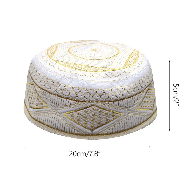 Moslim Men Yellow Cotton Muslim Hats Punch Embroidery Islam Hat Hui Hat Turkish Prayer Caps Arabe Satin Hair Bonnet Kippah Topi