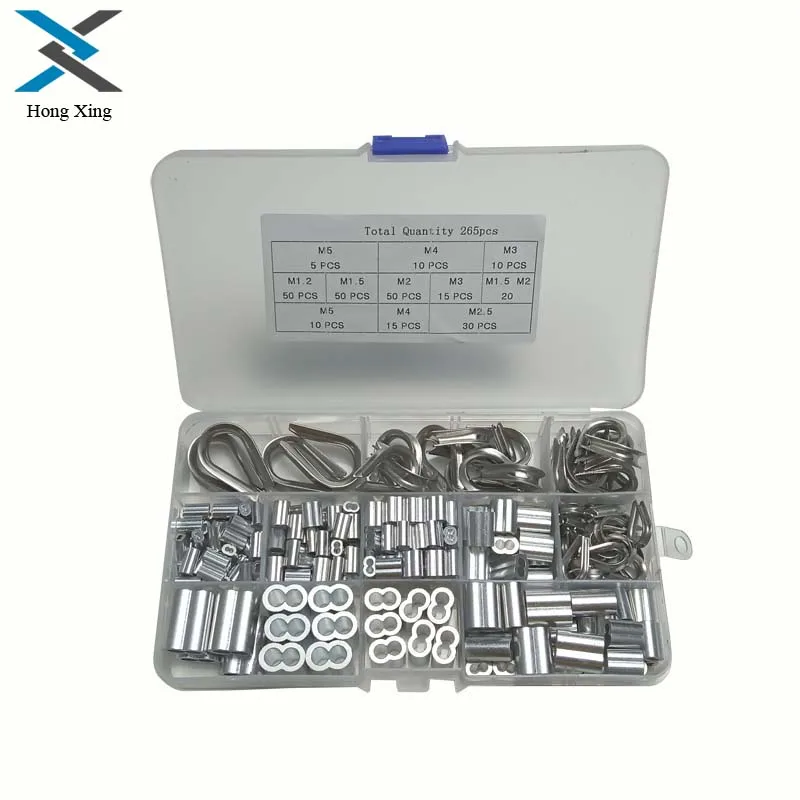 265Pcs 304 Stainless Steel Wire Rope Cable Thimbles Combo and Aluminum Crimping Loop Sleeve Assortment Kit