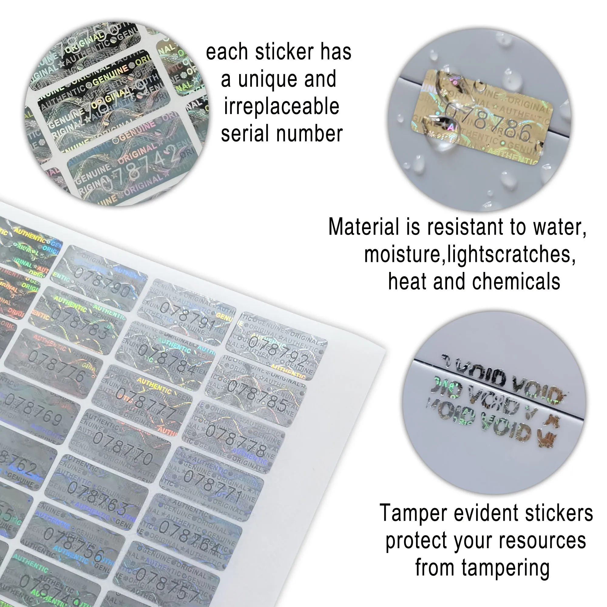 Security Tamper Proof Hologram Labels/Stickers Warranty Void ORIGINAL GENUINE AUTHENTIC w/ Unique Sequential Serial Numbering