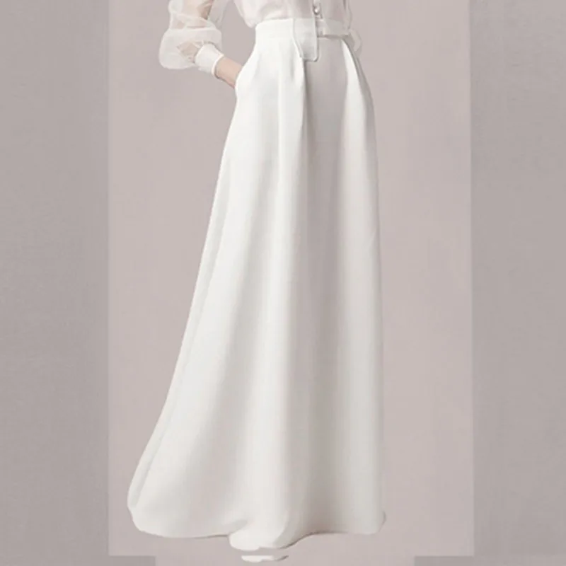 New High-End 2 Pieces Sets Women 2022 Spring Bow Long Sleeve Organza Shirt Top + High Waist Maxi Long Skirt Office Suit