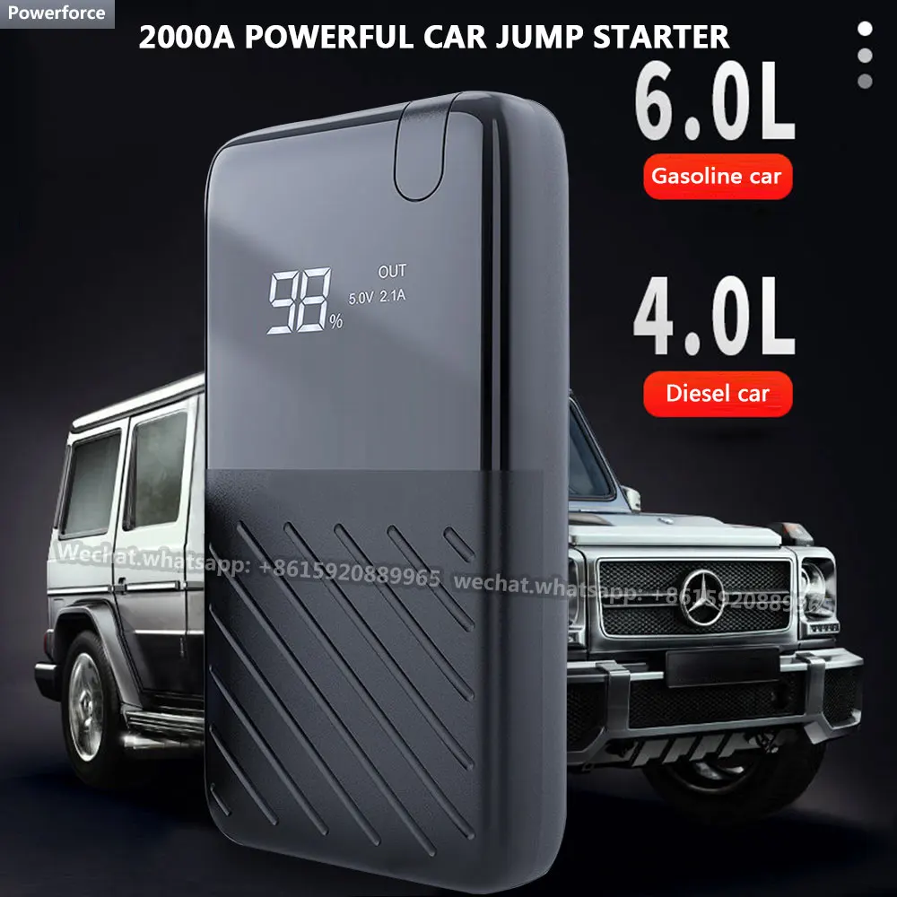 Car Jump Starter 12V Portable Emergency Wireless Charger Power Bank Multifunction Auto Battery Booster Start Device 20000mAh