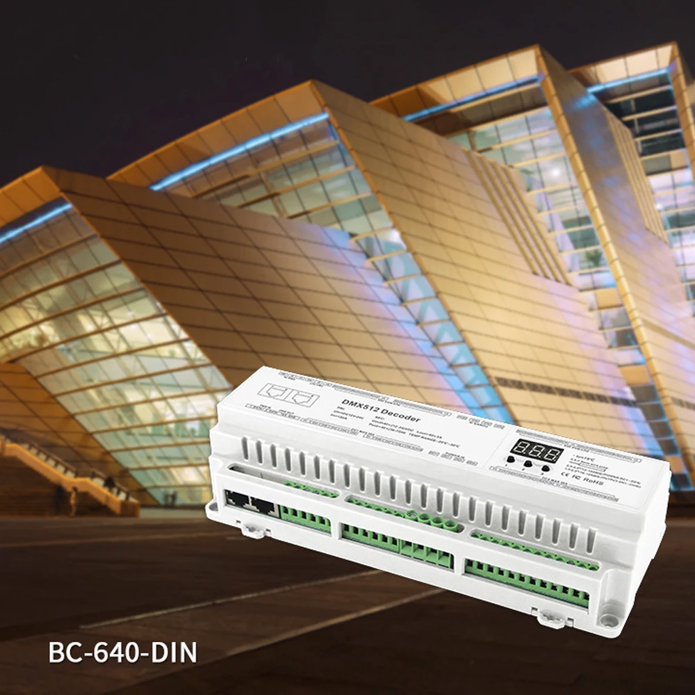 DC12V-24V DIN Rail 24CH 32CH 40CH DMX512 Constant Voltage PWM Decoder Drive RJ45 Terminal Block BC-624-DIN BC-632-DIN BC-640-DIN