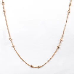 3mm Curb Cuban Double Bead Link Necklace for Women Girl 585 Rose Gold Color Round Chains Elegant Jewelry Female Gifts CN39