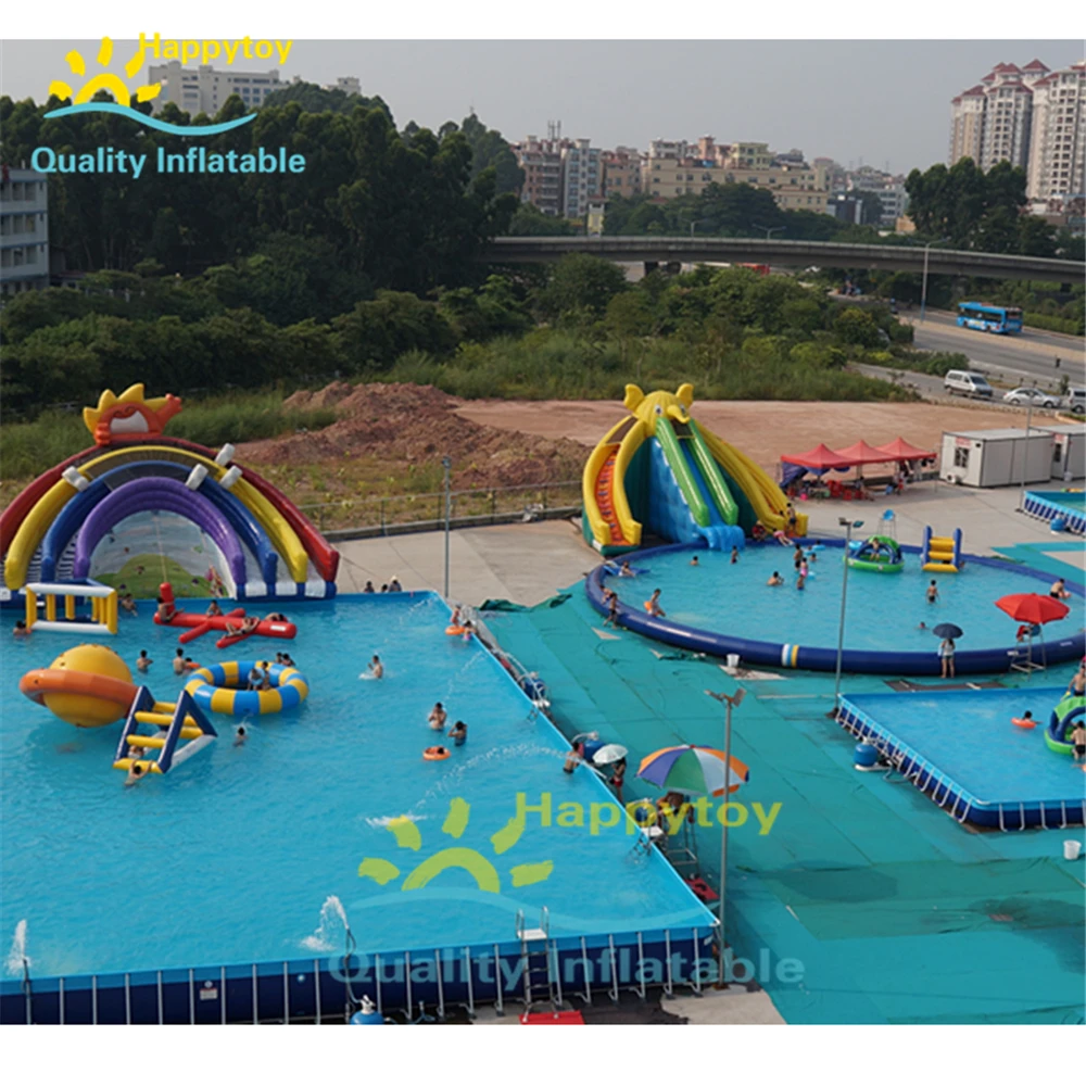 Adults Giant Inflatable Water Park Slide With Stainless Steel Pool,Inflatable Water Park Games Pool,