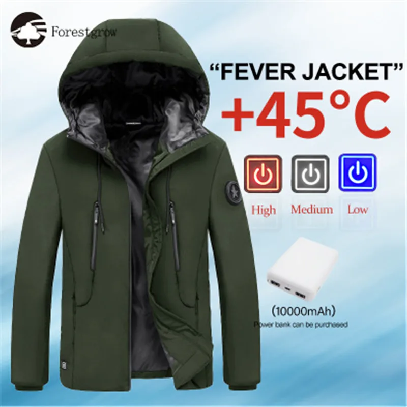 2020 winter new smart USB Electric heating down padded mens rechargeable Hoodie jacket warm and thick Outdoor Sports coat homme