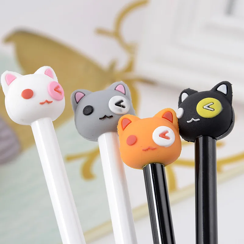 50PCS Creative Cartoon Gel Pens Cute Cat Black Pen Students Sign Pen Stationery with 0.5mm