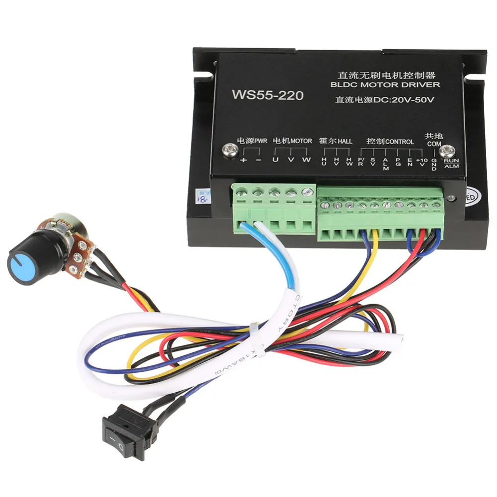 Hot WS55-220 DC 48V 500W CNC Brushless Spindle BLDC Motor Driver Controller