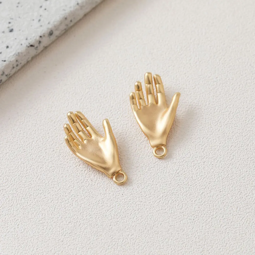 4PCS Palm Shape Necklace Pendant 14K Gold Plated Charms for Jewelry Making DIY Hand As Bracelet Copper Design Accessories