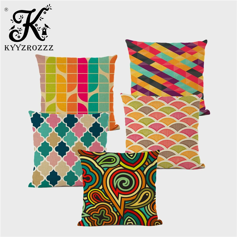 

Color Cushion Cover Geometric Decoration Throw Pillowcase Linen Creative Boho Style Home Decoration Sofa Car Seat Cushion Cover