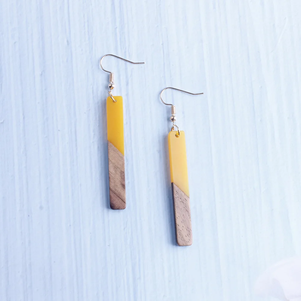 Wooden Resin Bar Dangle Drop Earrings for Women Minimalism Wood Long Bar Drops Women Jewelry Girl Gift