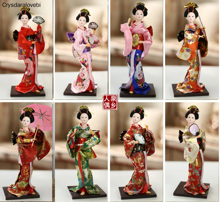 30cm Kawaii Japanese Lovely Geisha Figurines Dolls with Beautiful Kimono New House Office Decoration Miniatures Birthday Gift