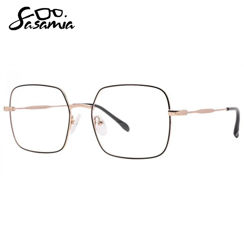 SASAMIA Women Rectangle Glasses Big Frame Unisex Anti-blue Metal Eyeglasses Female Spectacle Frames Women Man Glasses MW0011