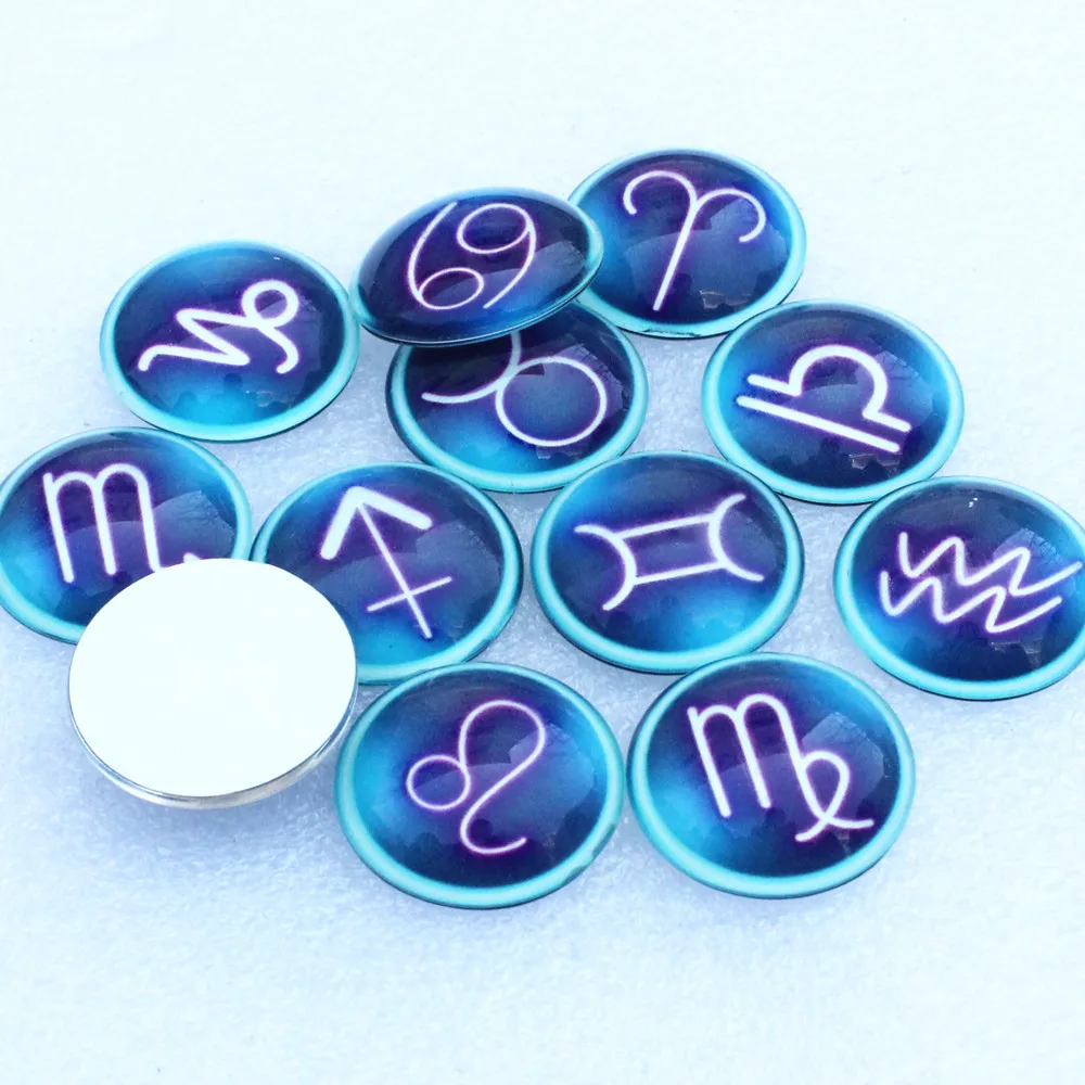 From 8mm to 30mm  Twelve constellations Round Pattern Glass Cabochon Flatback Photo Base Tray Blank DIY Making Accessories