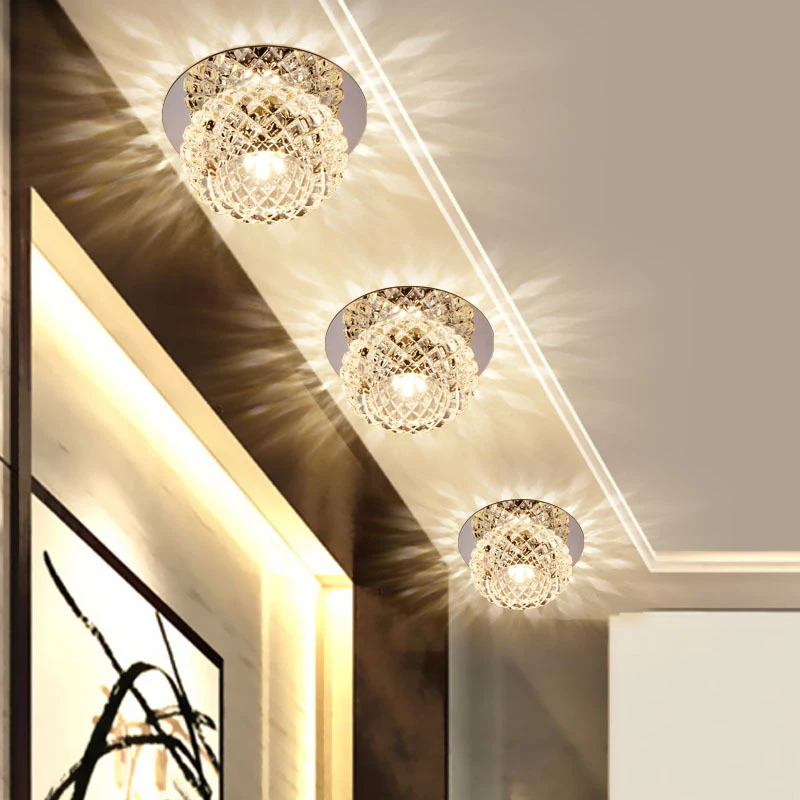 Modern LED Crystal Ceiling Light Circular Mini Ceiling Lamp Luminarias Rotunda Light For Living Room Aisle Corridor Kitchen