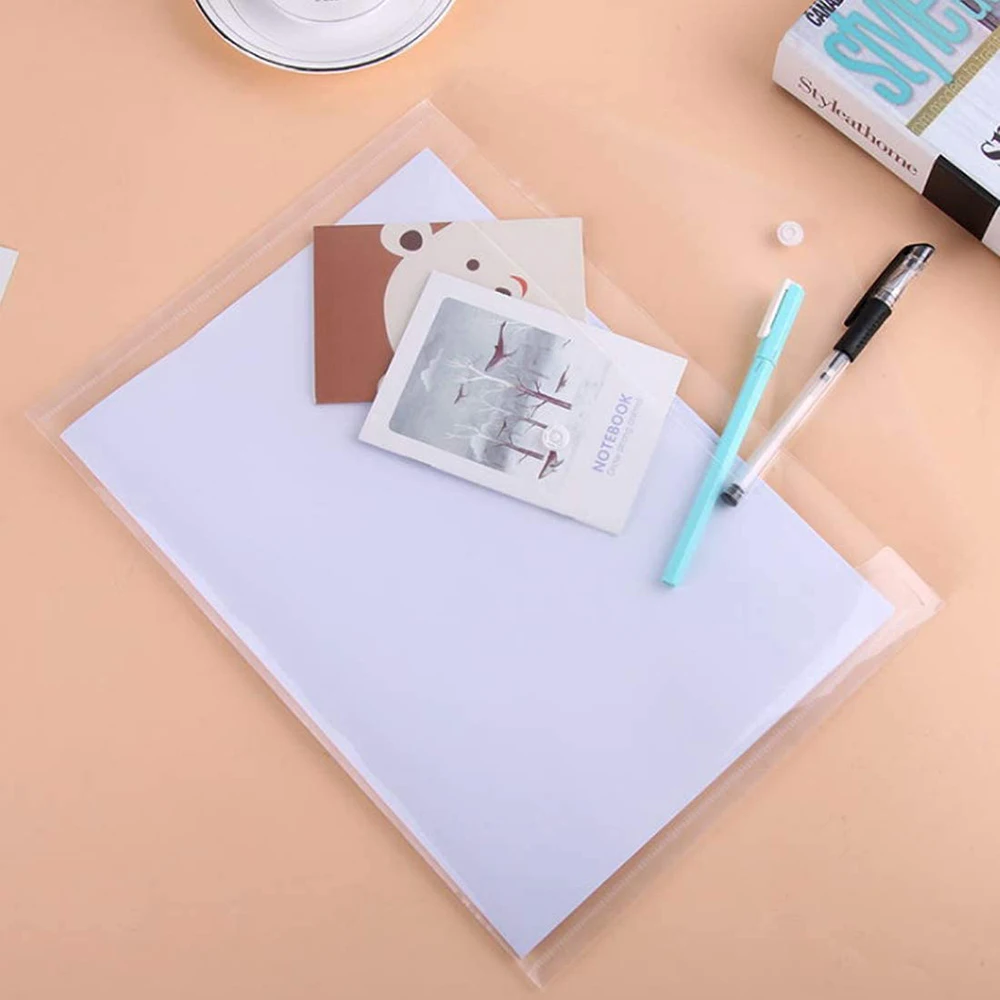 5PCS/Set A4 Size Plastic Envelopes Clear Document File Envelope Folders with Snap for School Home Office Organization