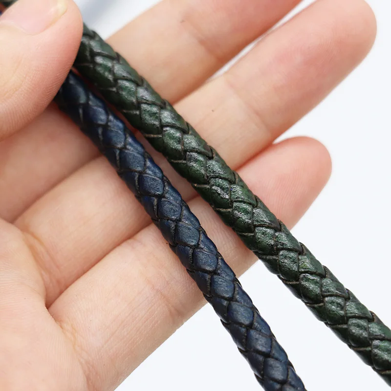 Mibrow 1meter 5mm 6mm Round Vintage Dark Green Red Genuine Leather Cords for Leather Bracelet Jewelry Making Findings