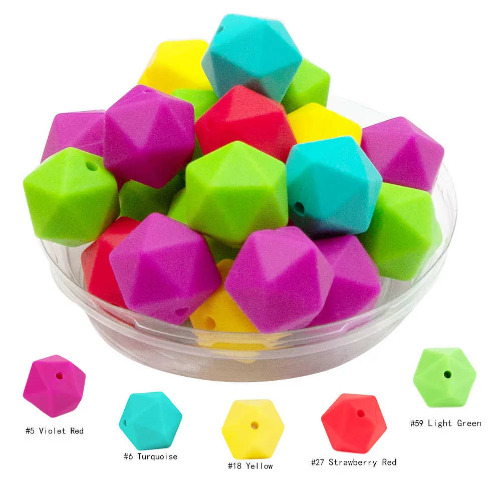 

Cute-Idea Silicone Beads 30pcs 14mm Polygon Hexagon Silicone Teething Bead DIY Baby Pacifier Chain BPA Free Silicone Teether