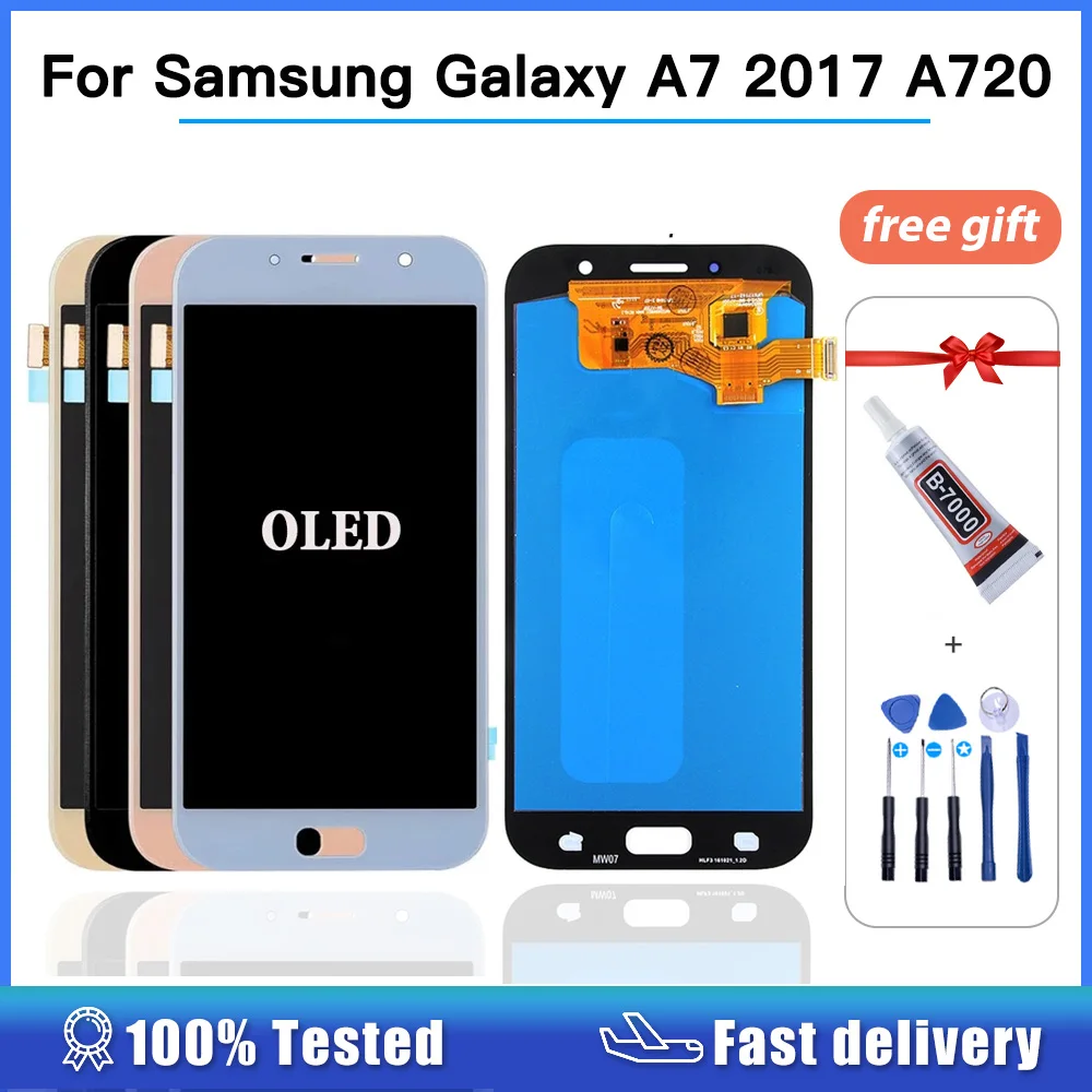 

100% Tested OLED LCD Display For Samsung Galaxy A7 2017 A720 A720F A720M LCDs Touch Screen Digitizer Assembly LCD Replacement