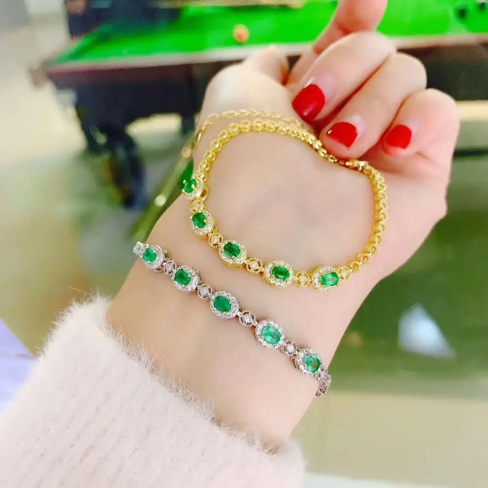 

100% Natural And Real Emerald bangle Bracelet Solid S925 Sterling Silver For Women Color Gem Fine Jewelry