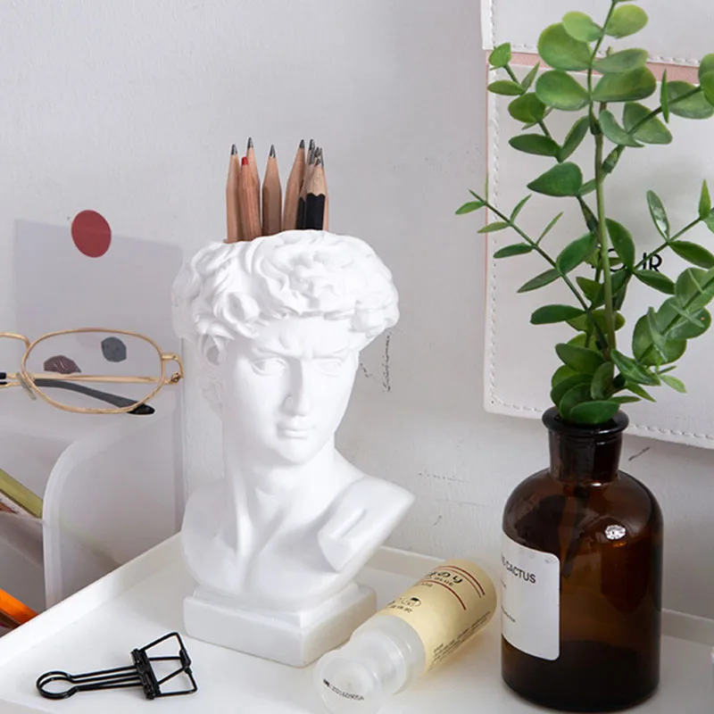 

David Statue Resin Flower Pot Creative Art Flower Po Makeup Brush Storage Pen Holder Desktop Organizer Home Decor Ornaments