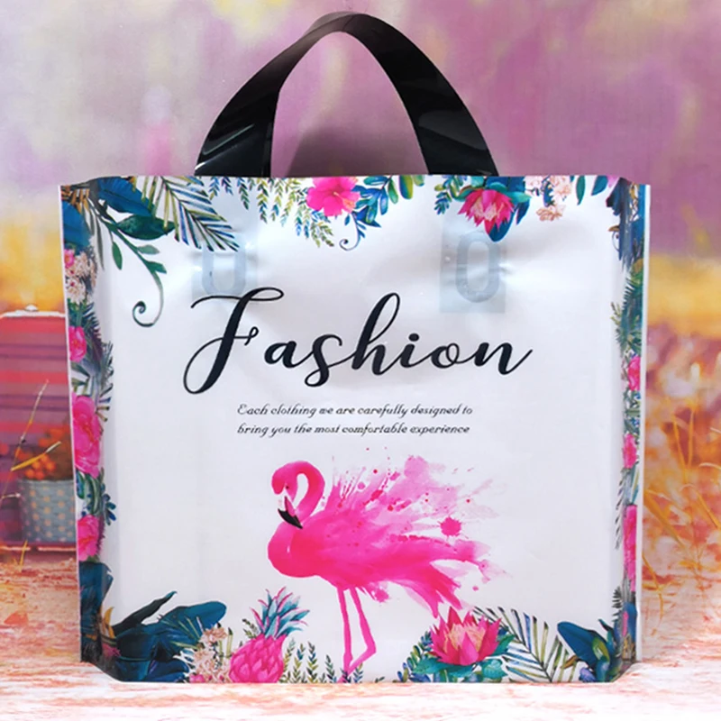 Sacs à provisions en plastique optique flamant rose, sac cadeau en plastique avec poignée, sac fourre-tout optique, emballage de vêtements, cadeau