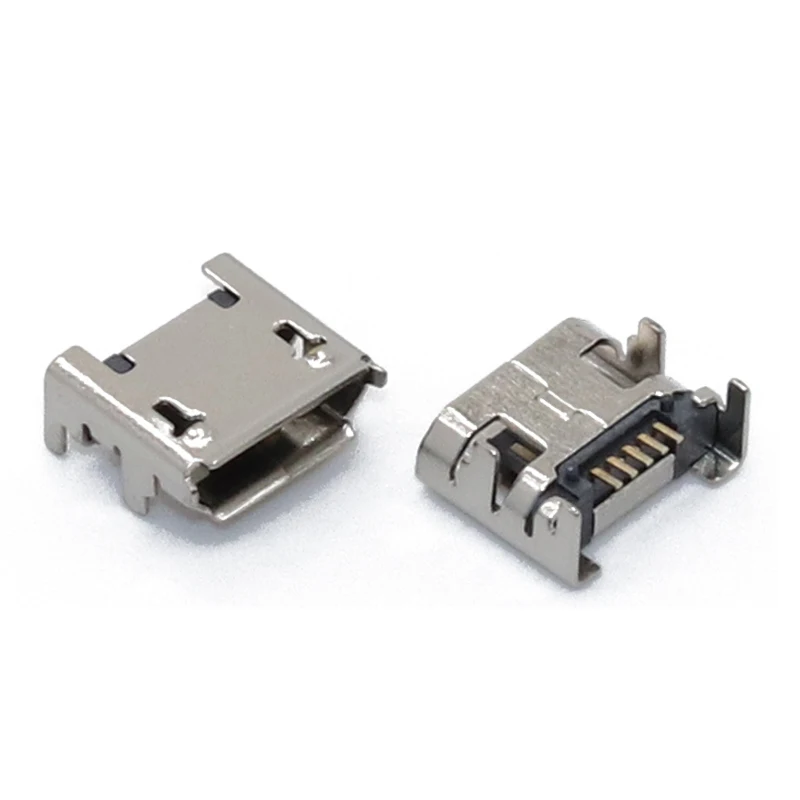 Conector hembra Micro USB, conector de 5 pines, 4 pies fijos con columna/borde, 100 unids/lote