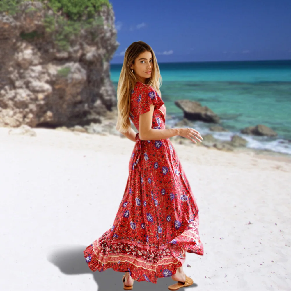 Beach Cover up Rayon Print Swimwear Ladies Saida de Praia Beach Long Dress Tunic Women Kaftan Robe de Plage