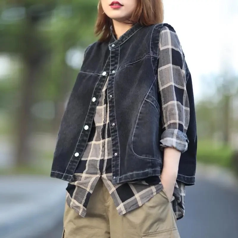 

Jeans Vest Women Jacket Korean Style Casual Loose Short Denim Gilet Coat Spring Autumn Fashion Sleeveless Waistcoat Female Tops