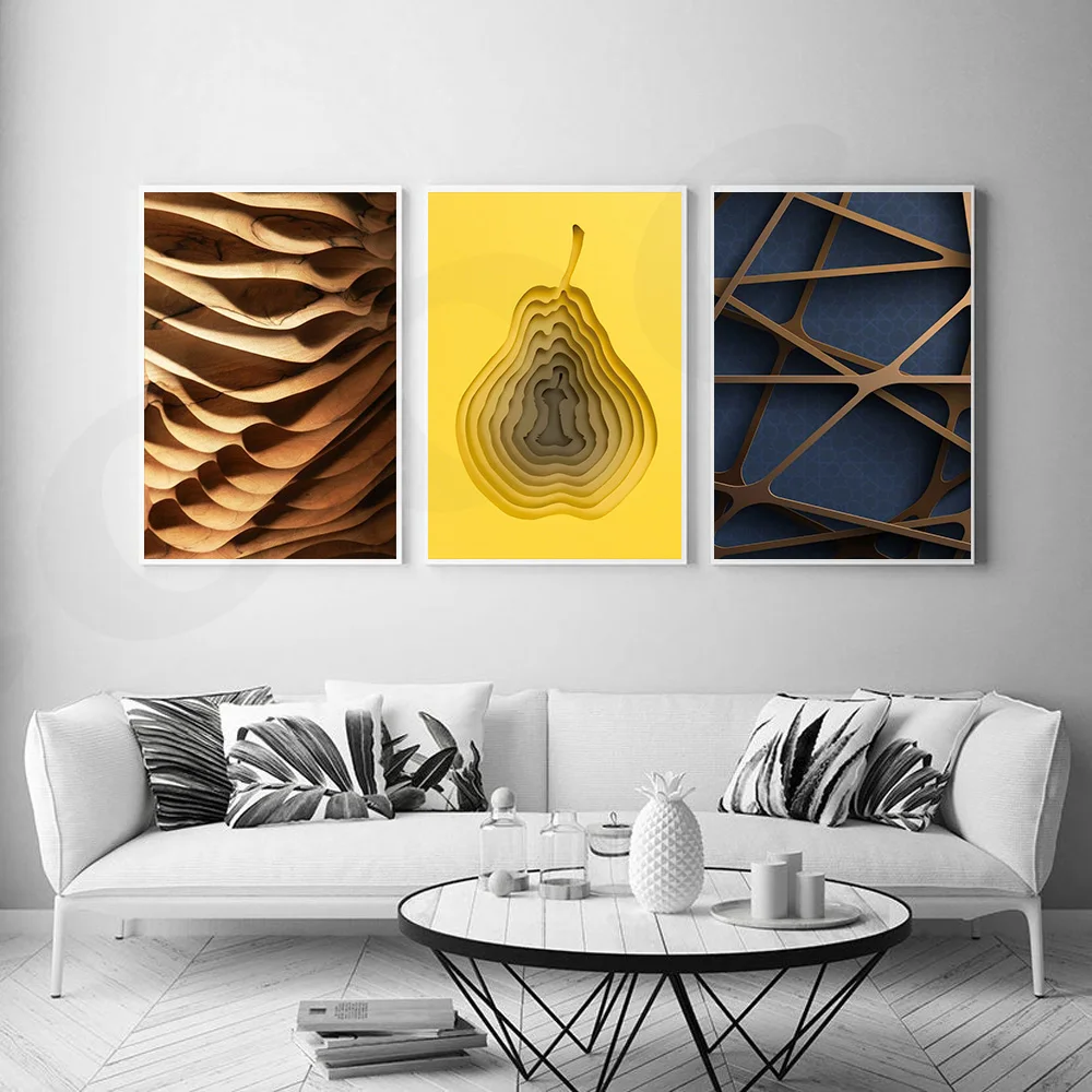 

Nordic Golden Stereoscopic Geometry Abstract Wall Art Canvas Poster and Print for Modern Home Living Room Decoration