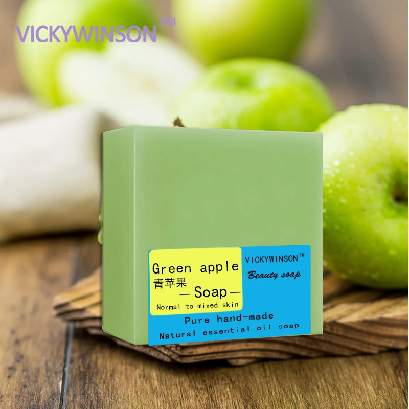 VICKYWINSON sapone fatto a mano con mela verde 100g calma il nervo allentare l'umore antinfiammatorio migliora l'acne saponi naturali puri