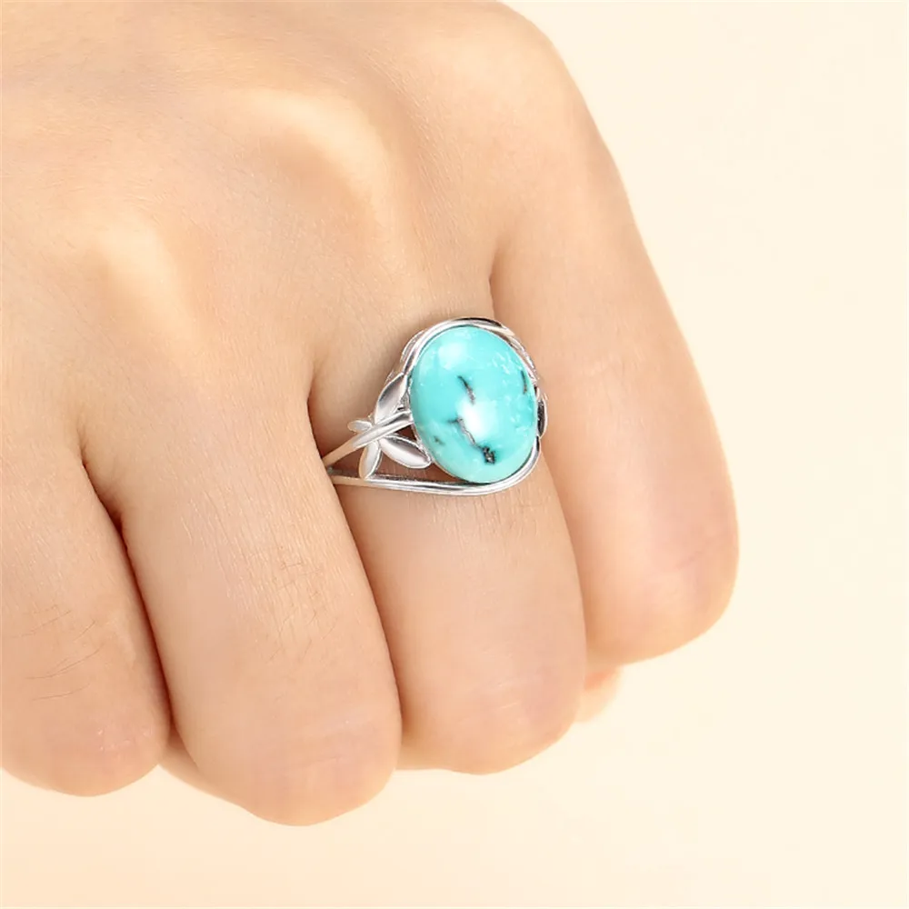 Ring Base for 10x12mm Oval Cabochons Ring Setting White Gold Plated 925 Silver Adjustable Ring Blank SR0404