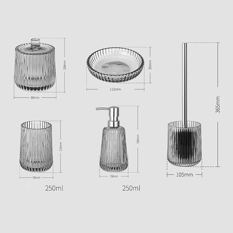 Nordic Style Glass Bathroom Accessories Sets Shampoo Dispenser Soap Box Toothbrush Cup Toilet Brush Cotton Swab Can Luxury Decor